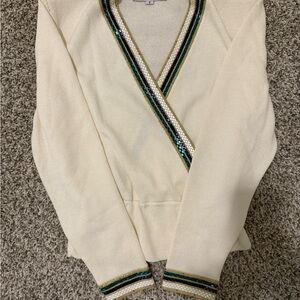 St. John Collection Cream Wrap Blouse with Sequin Detail